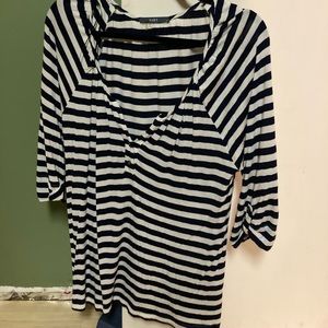 Tart navy and white striped blouse